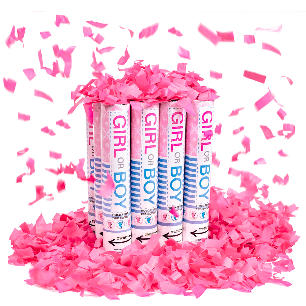 Confetti Cannons Pink Gender Reveal - www.celebrate.shop