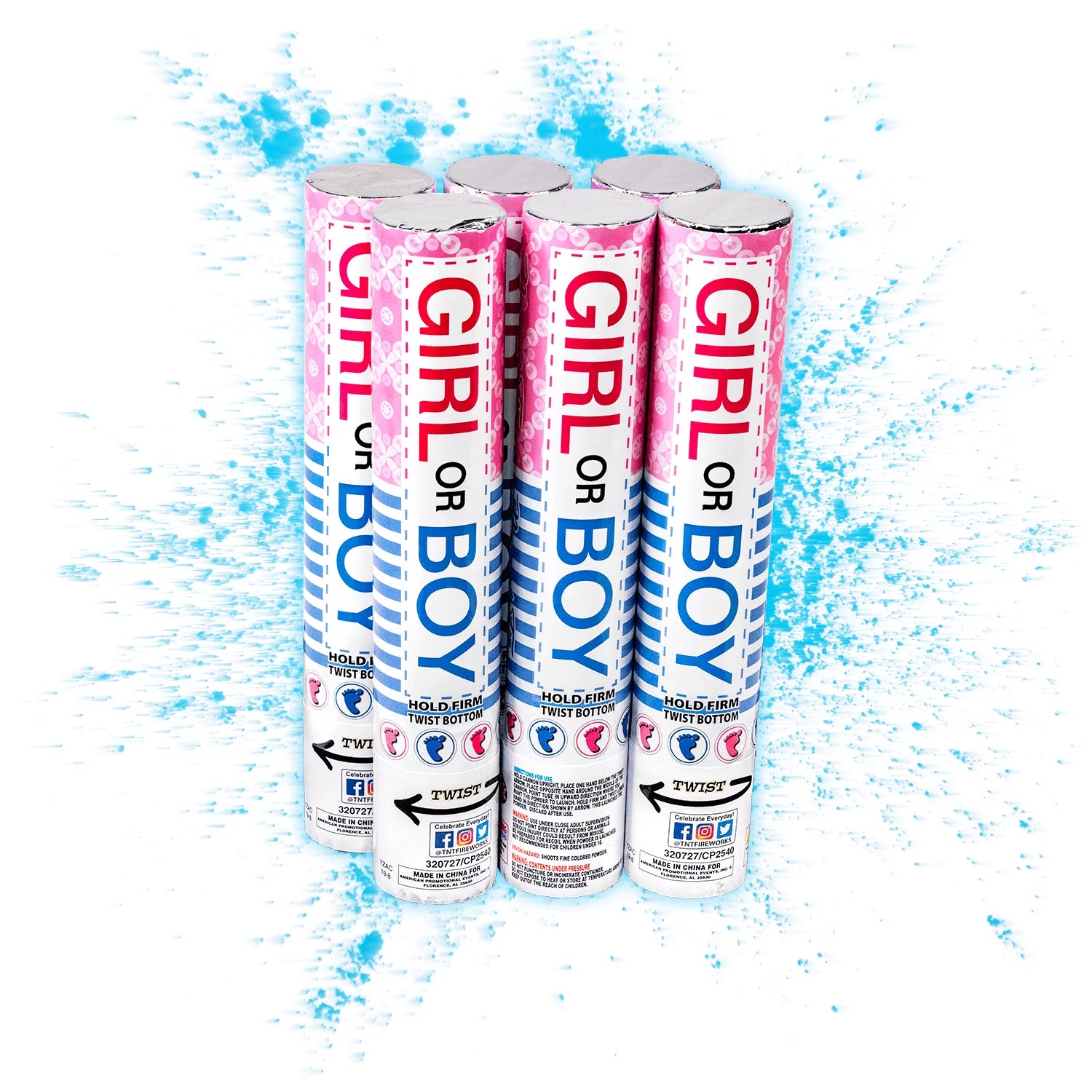 Blue Gender Reveal Powder Cannon 8 Pack - Celebrate Everyday