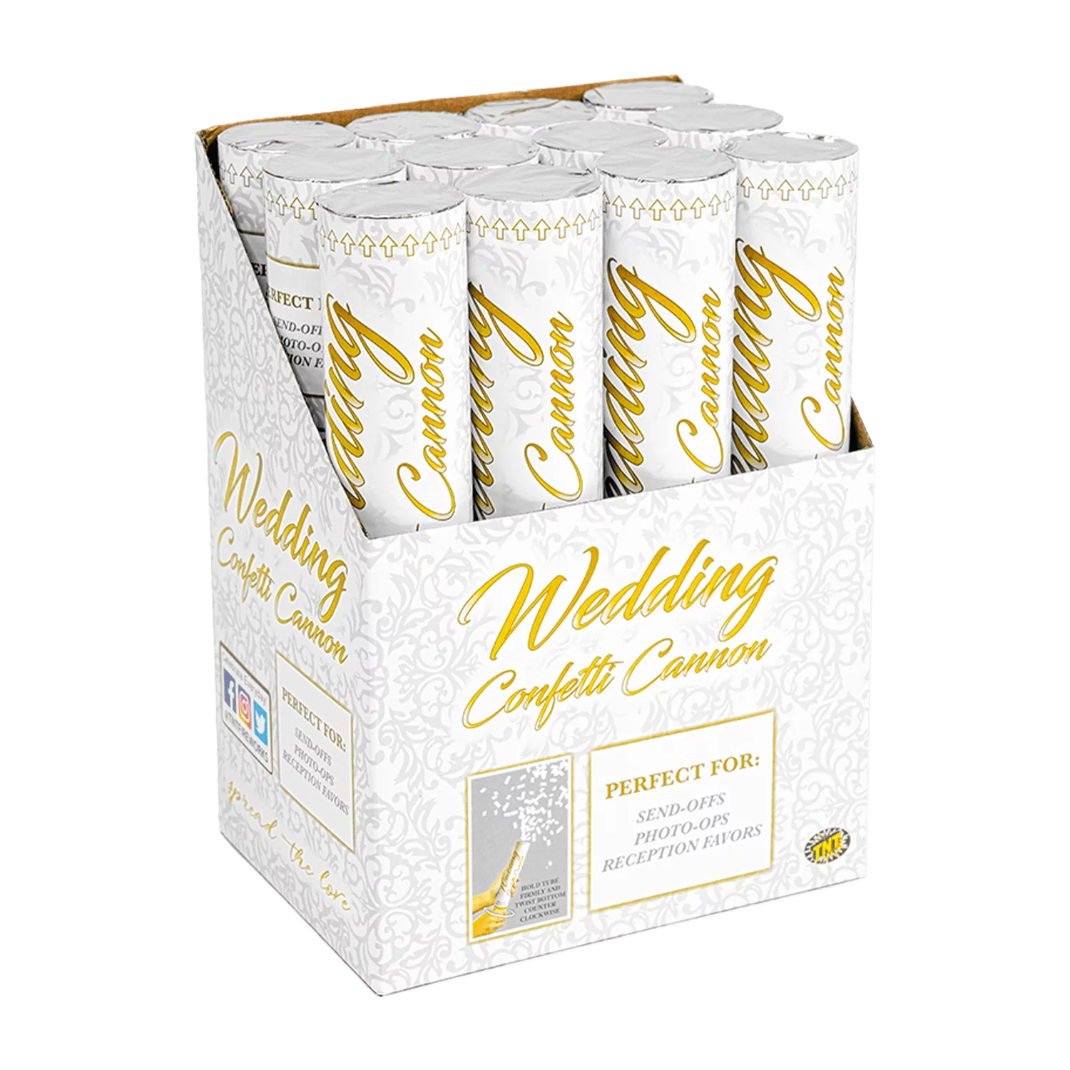 White Wedding Confetti Cannon 12 Pack - Celebrate Everyday