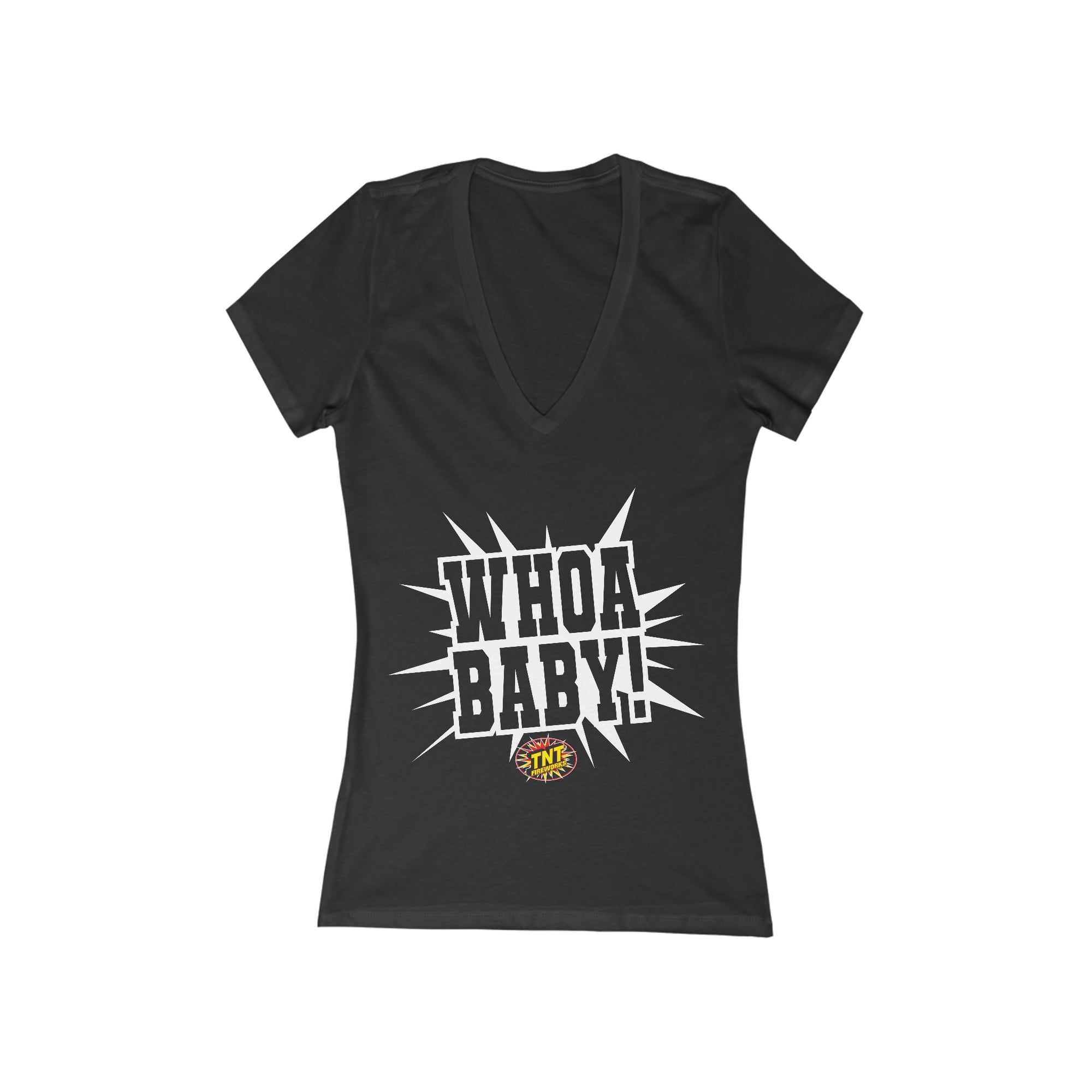 Women's WHOA BABY! White Logo V-Neck - Celebrate Everyday